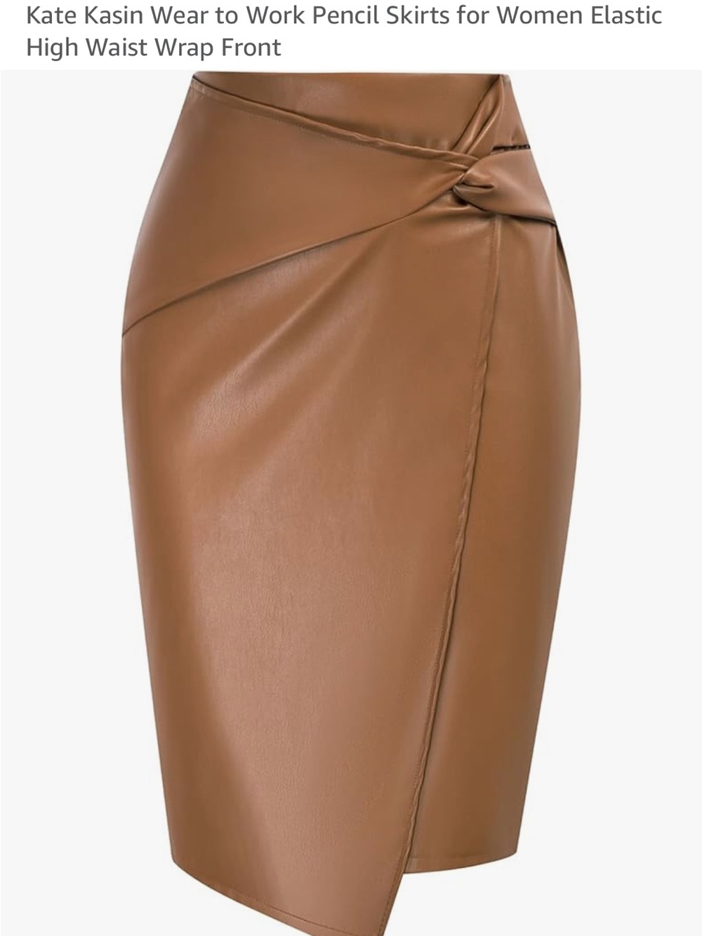 New with Tags Kate Kasin Brown Faux Leather Wrap Pencil Skirt Size XXL